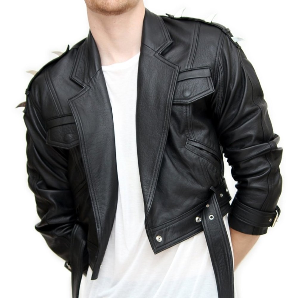 Leather Punk Motorcycle Jacket with Spikes